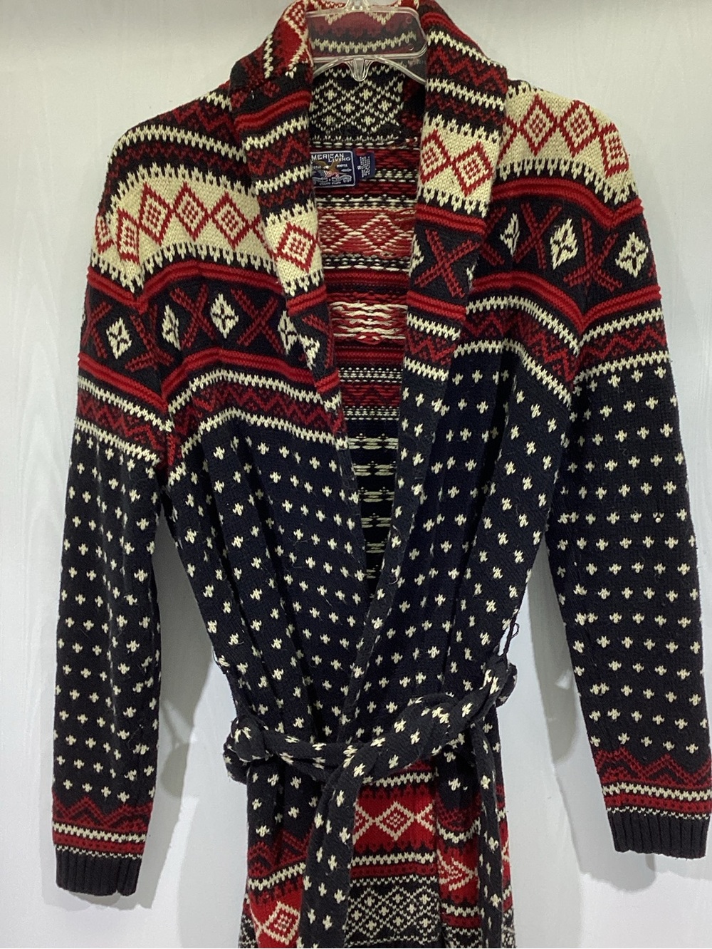Ralph Lauren American Living Cardigan Sweater Nordic Fair Isle Wrap Shawl Collar
